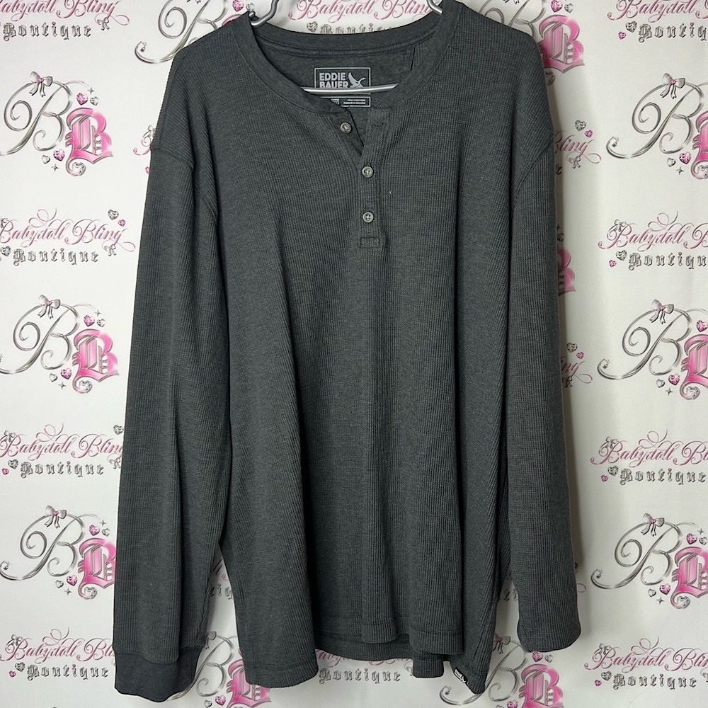 Eddie Bauer long sleeve thermal waffle knit Men's Charcoal Long Sleeve Henley